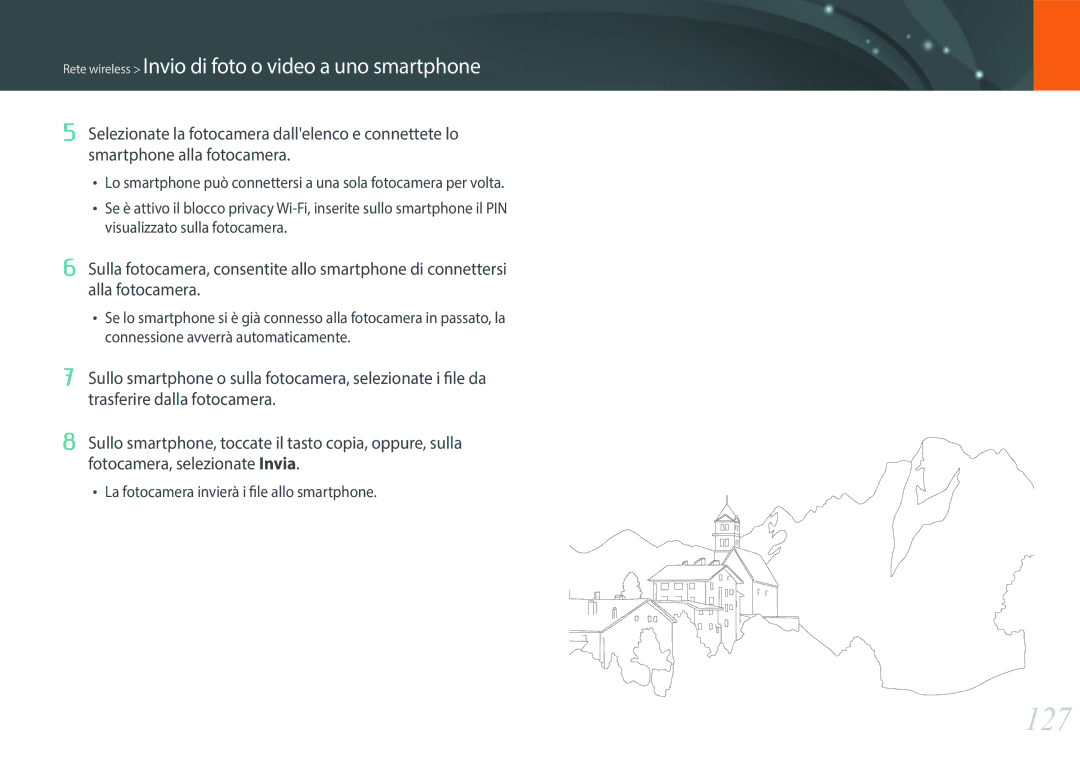 Samsung EV-NXF1ZZB2HIT manual 127, Rete wireless Invio di foto o video a uno smartphone 