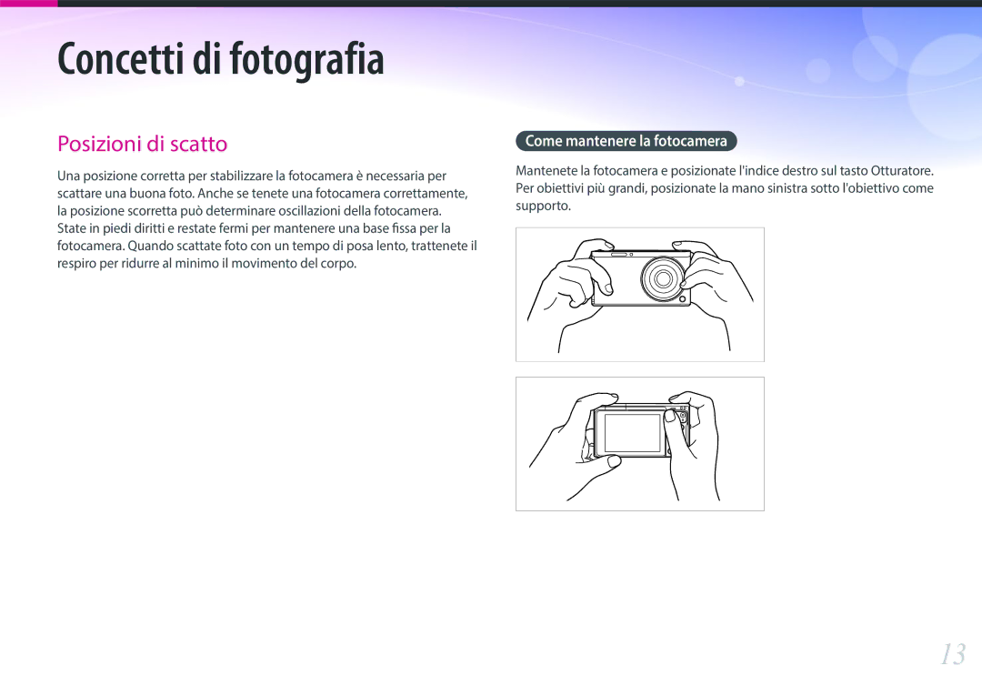 Samsung EV-NXF1ZZB2HIT manual Concetti di fotografia, Come mantenere la fotocamera 