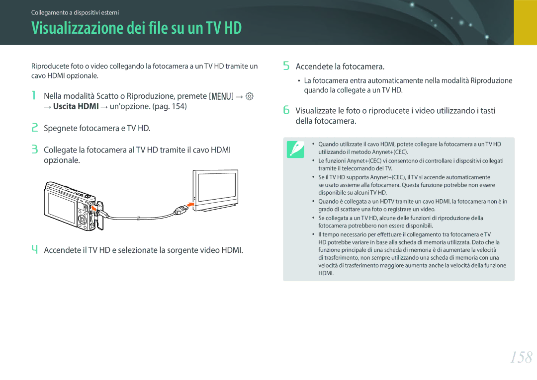 Samsung EV-NXF1ZZB2HIT manual 158, Visualizzazione dei file su un TV HD 