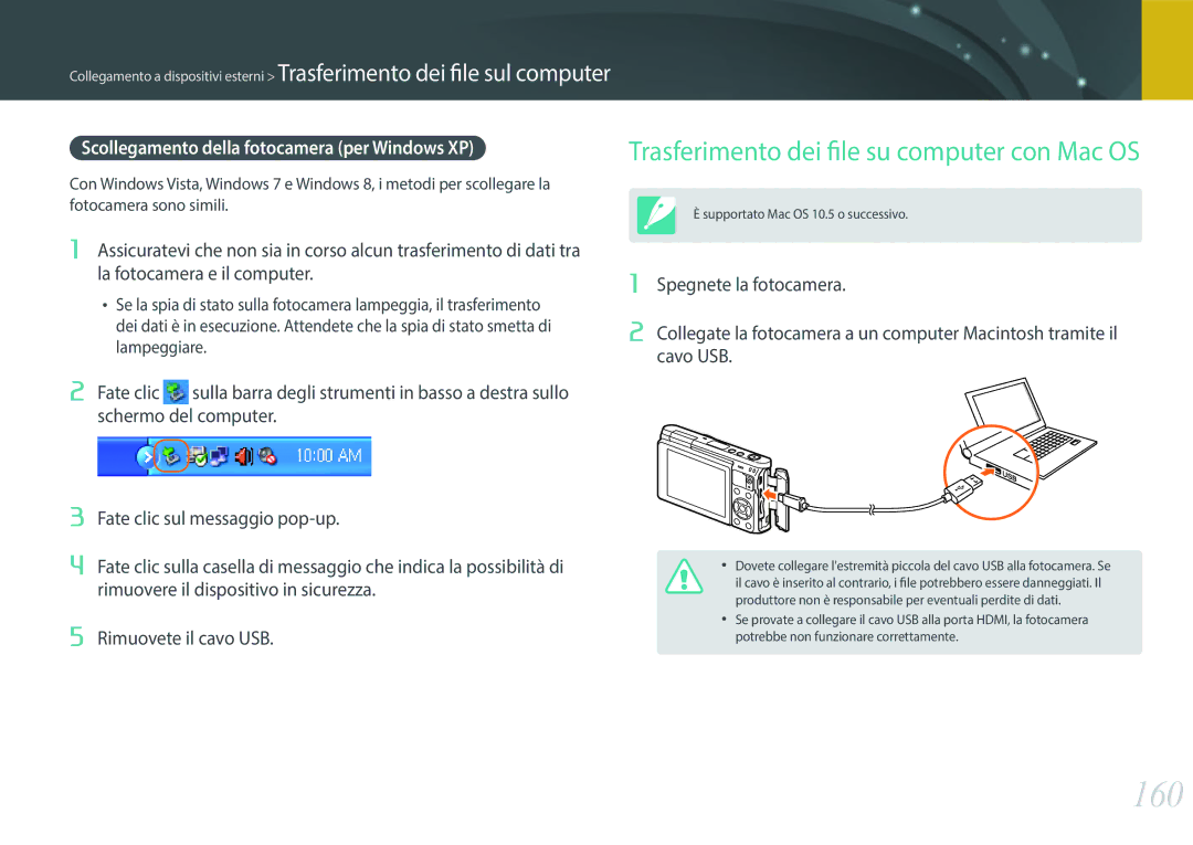 Samsung EV-NXF1ZZB2HIT manual 160, Scollegamento della fotocamera per Windows XP 