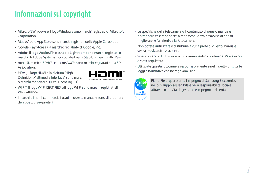 Samsung EV-NXF1ZZB2HIT manual Informazioni sul copyright 