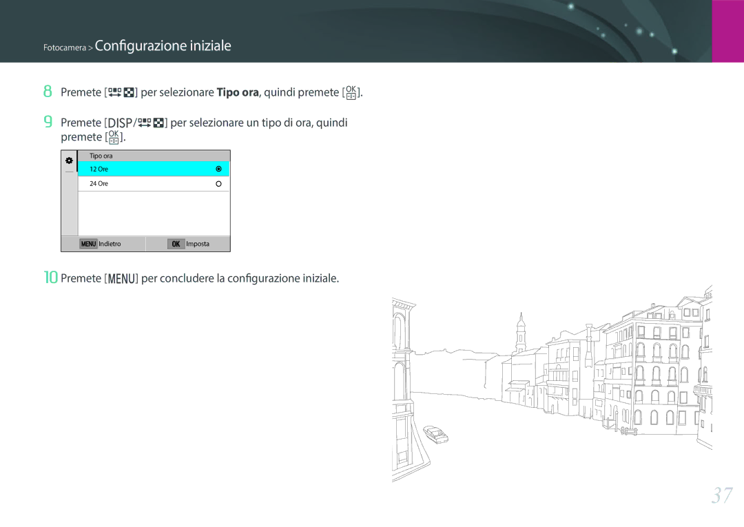 Samsung EV-NXF1ZZB2HIT manual Fotocamera Configurazione iniziale, Premete m per concludere la configurazione iniziale 