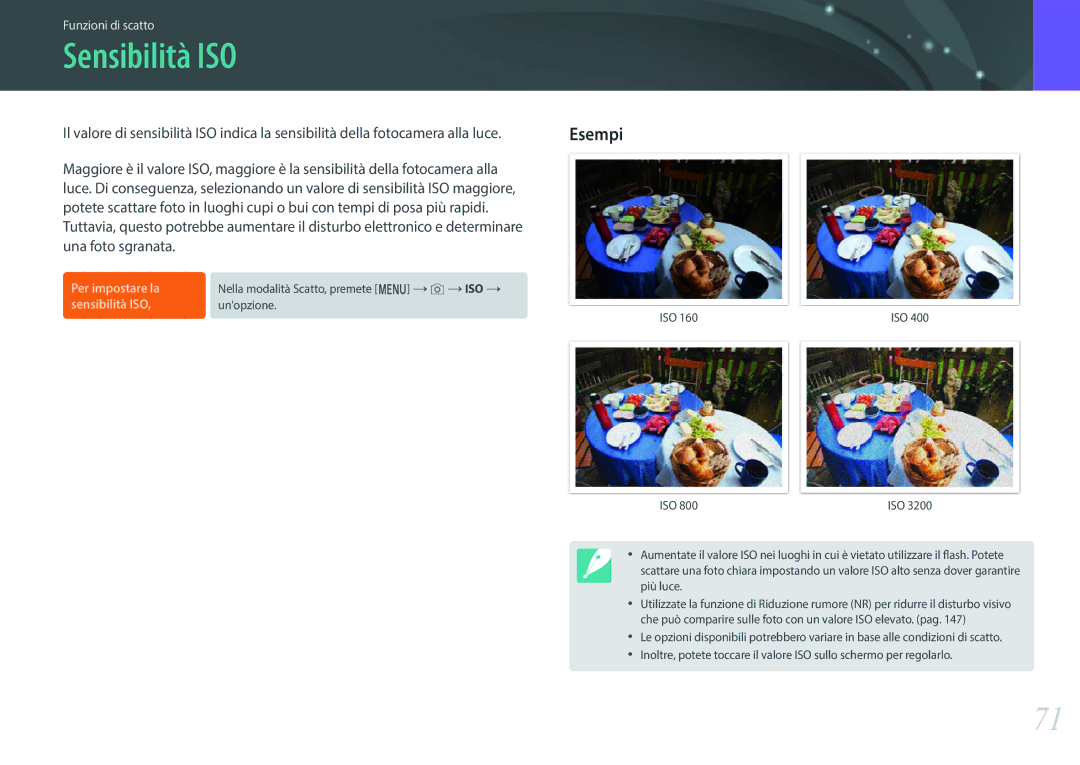Samsung EV-NXF1ZZB2HIT manual Sensibilità ISO, Esempi 