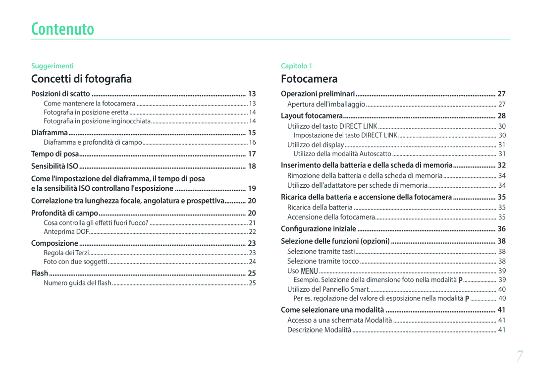 Samsung EV-NXF1ZZB2HIT manual Contenuto, Fotografia 