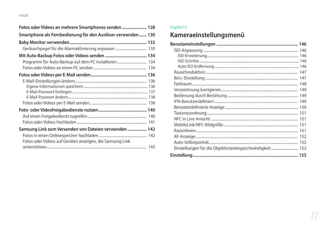 Samsung EV-NXF1ZZB2HCH, EV-NXF1ZZB2JDE, EV-NXF1ZZB1HDE, EV-NXF1ZZB3JDE manual 128, 130, 132, 134, 136, 140, 142, 146, 153 