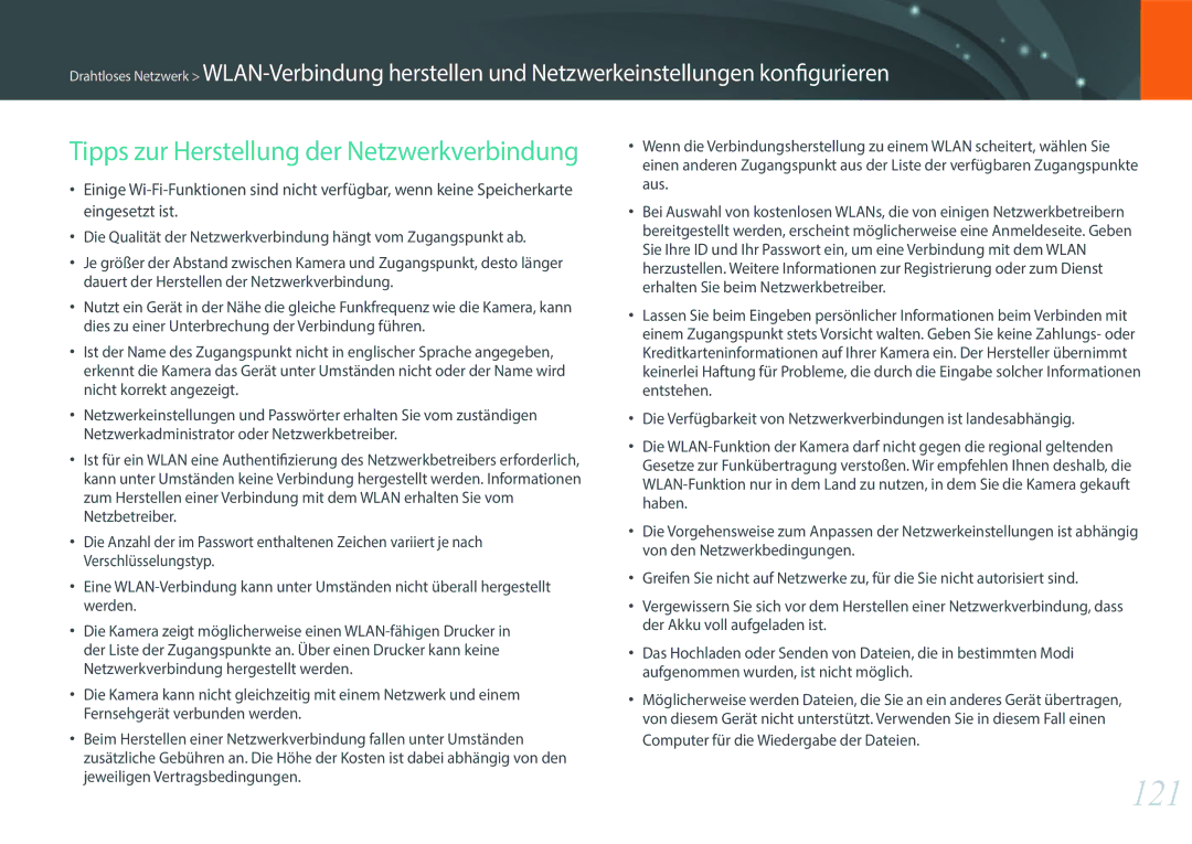 Samsung EV-NXF1ZZBZHTR, EV-NXF1ZZB2JDE, EV-NXF1ZZB1HDE, EV-NXF1ZZB3JDE 121, Tipps zur Herstellung der Netzwerkverbindung 