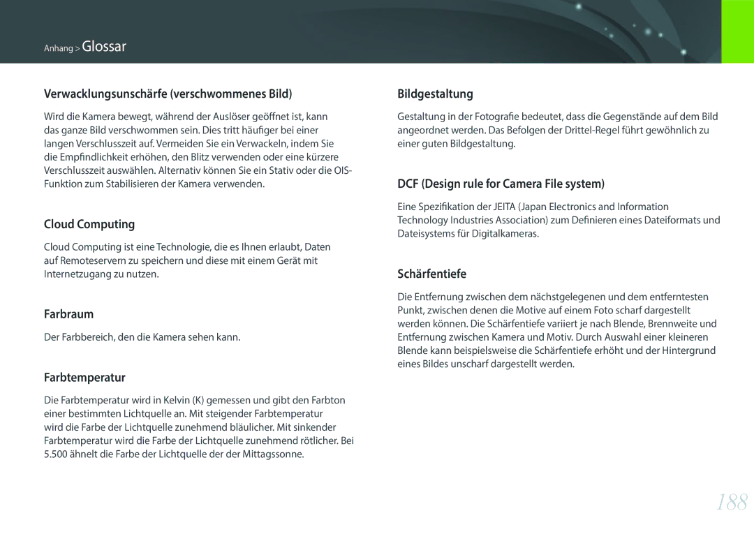 Samsung EV-NXF1ZZB2JDE, EV-NXF1ZZB1HDE, EV-NXF1ZZB3JDE, EV-NXF1ZZB4HDE manual 188, Verwacklungsunschärfe verschwommenes Bild 