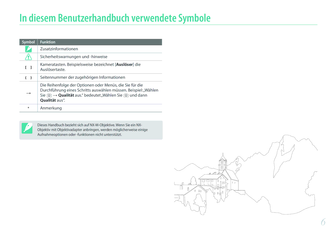 Samsung EV-NXF1ZZB1QDE Diesem Benutzerhandbuch verwendete Symbole, Zusatzinformationen, Sicherheitswarnungen und -hinweise 