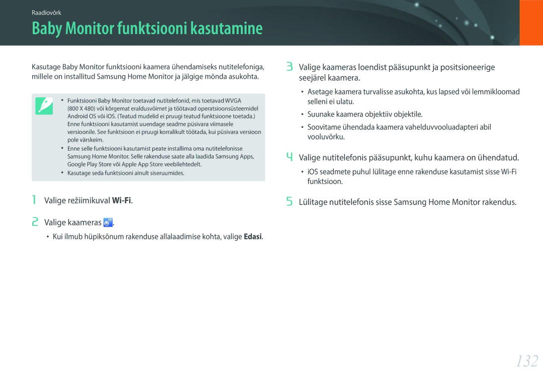 Samsung EV-NXF1ZZB2ILV, EV-NXF1ZZB2JLV, EV-NXF1ZZB2HLV manual 132, Valige nutitelefonis pääsupunkt, kuhu kaamera on ühendatud 