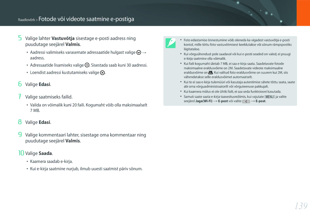 Samsung EV-NXF1ZZB2JLV, EV-NXF1ZZB2ILV, EV-NXF1ZZB2HLV, EV-NXF1ZZB1HLV manual 139, Valige Edasi Valige saatmiseks failid 