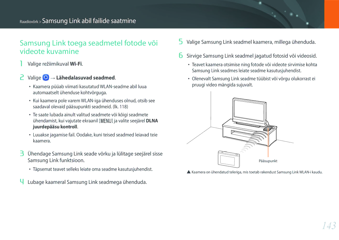 Samsung EV-NXF1ZZB2JLV, EV-NXF1ZZB2ILV, EV-NXF1ZZB2HLV manual 143, Samsung Link toega seadmetel fotode või videote kuvamine 