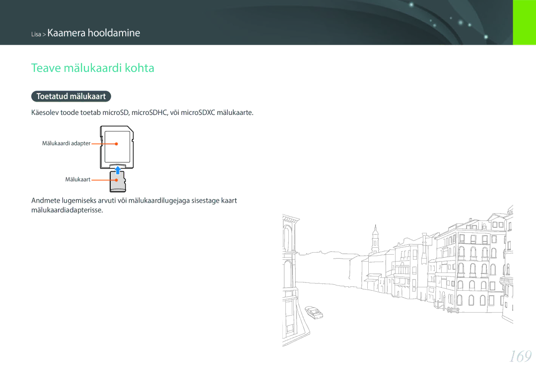 Samsung EV-NXF1ZZB2HLV, EV-NXF1ZZB2JLV, EV-NXF1ZZB2ILV, EV-NXF1ZZB1HLV manual 169, Teave mälukaardi kohta, Toetatud mälukaart 