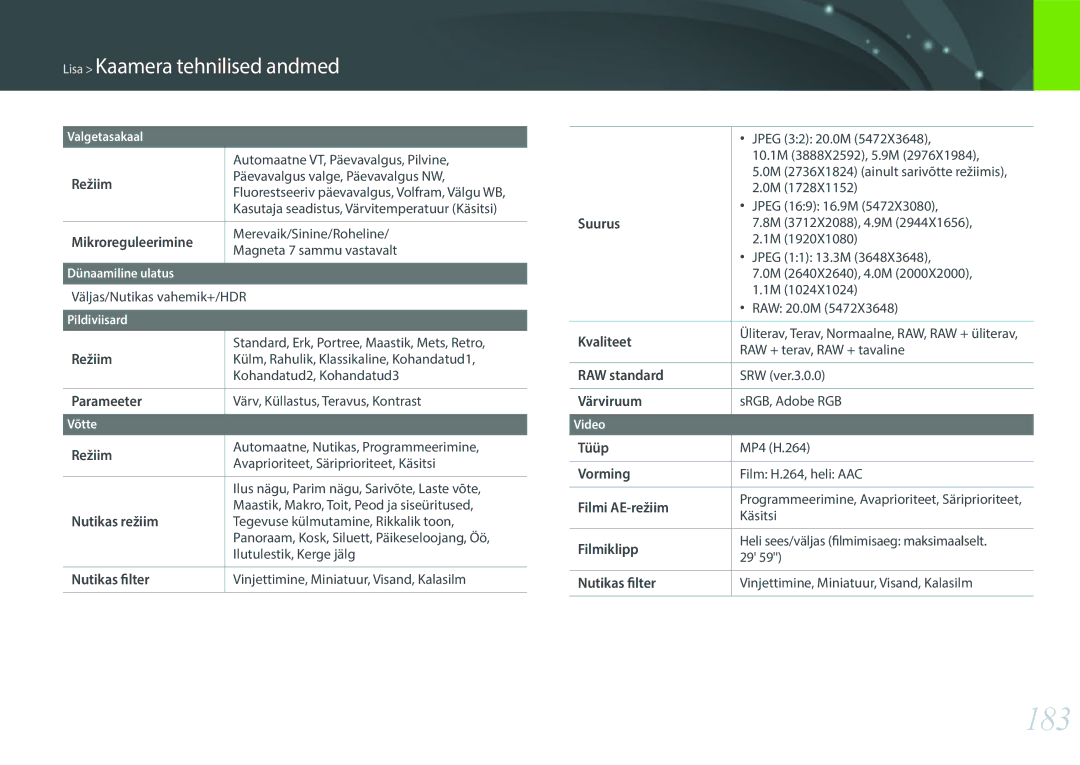 Samsung EV-NXF1ZZB2JLV, EV-NXF1ZZB2ILV, EV-NXF1ZZB2HLV, EV-NXF1ZZB1HLV manual 183 