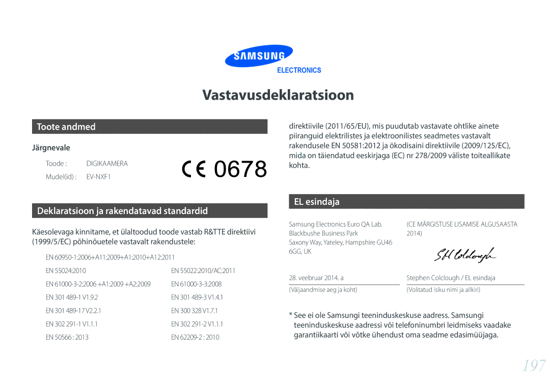 Samsung EV-NXF1ZZB2HLV, EV-NXF1ZZB2JLV, EV-NXF1ZZB2ILV, EV-NXF1ZZB1HLV manual 197 