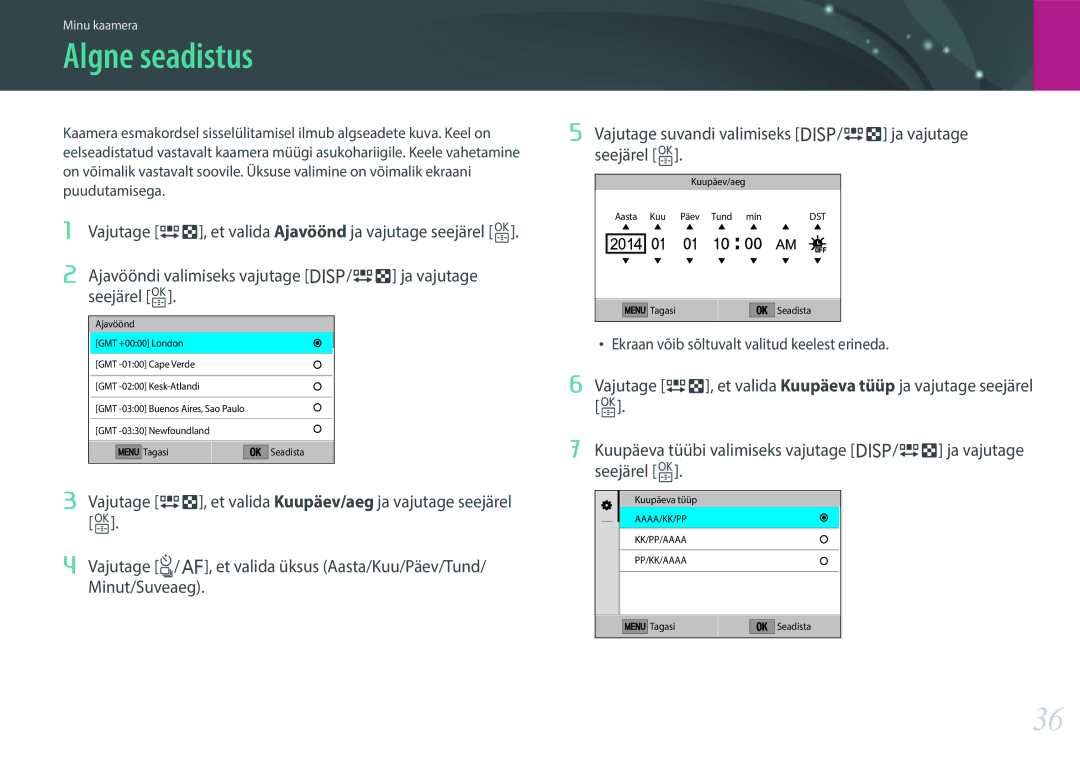 Samsung EV-NXF1ZZB2ILV, EV-NXF1ZZB2JLV, EV-NXF1ZZB2HLV, EV-NXF1ZZB1HLV manual Algne seadistus 