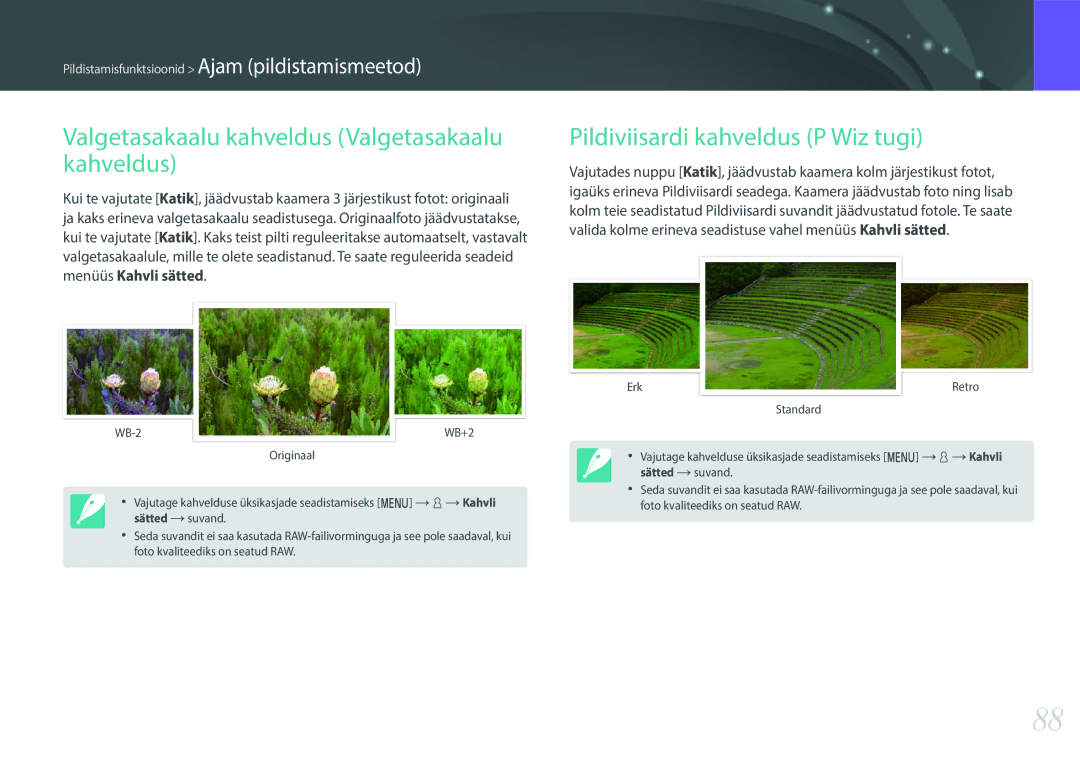 Samsung EV-NXF1ZZB2ILV manual Valgetasakaalu kahveldus Valgetasakaalu kahveldus, Pildiviisardi kahveldus P Wiz tugi 