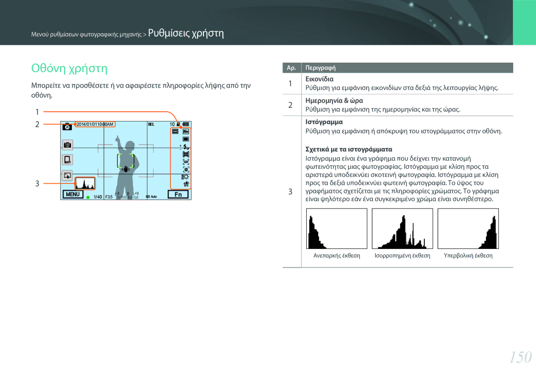Samsung EV-NXF1ZZB2KGR, EV-NXF1ZZB2QGR, EV-NXF1ZZB1IGR, EV-NXF1ZZB1HGR, EV-NXF1ZZB2IGR, EV-NXF1ZZB1KGR manual 150, Οθόνη χρήστη 