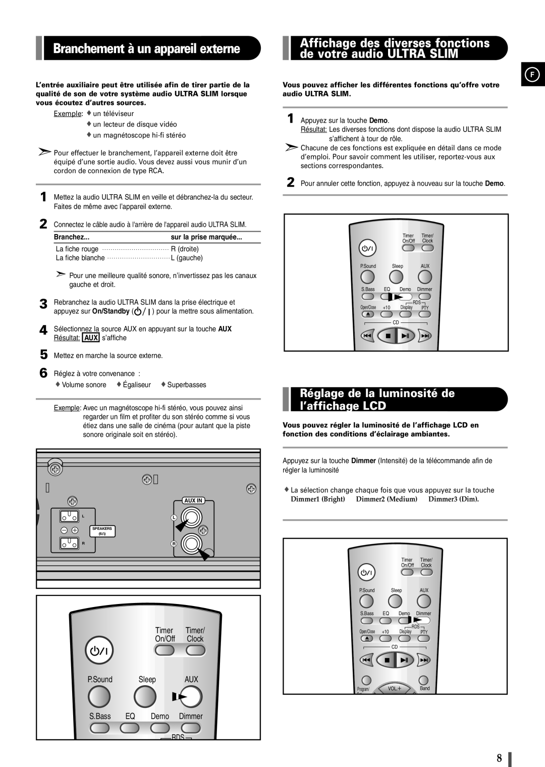 Samsung EV1SRH/ELS manual Branchement à un appareil externe, Branchez Sur la prise marquée 