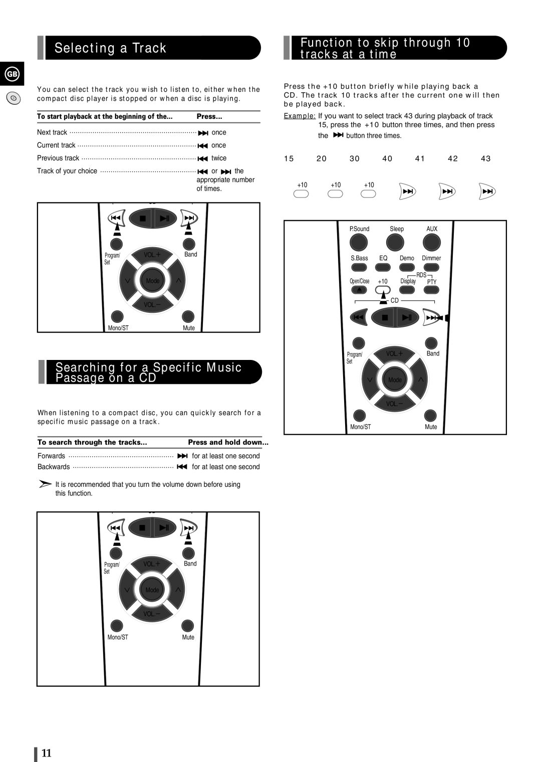 Samsung EV1SRH/ELS manual Selecting a Track, Searching for a Specific Music Passage on a CD 