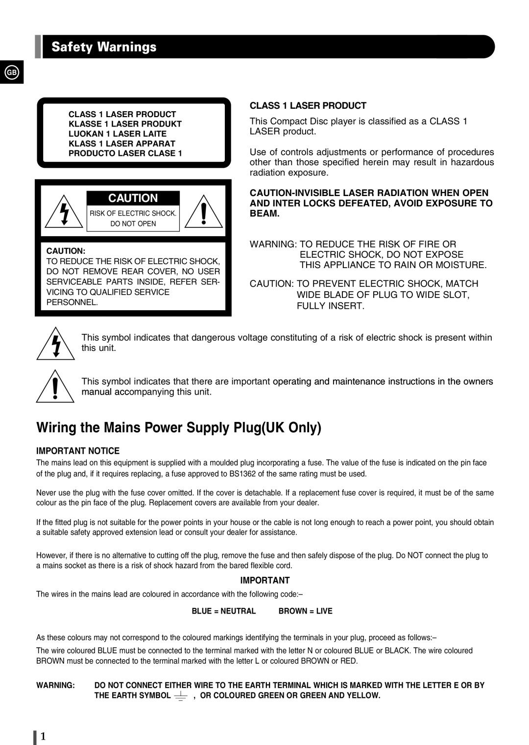 Samsung EV1SRH/ELS manual Safety Warnings, Class 1 Laser Product 