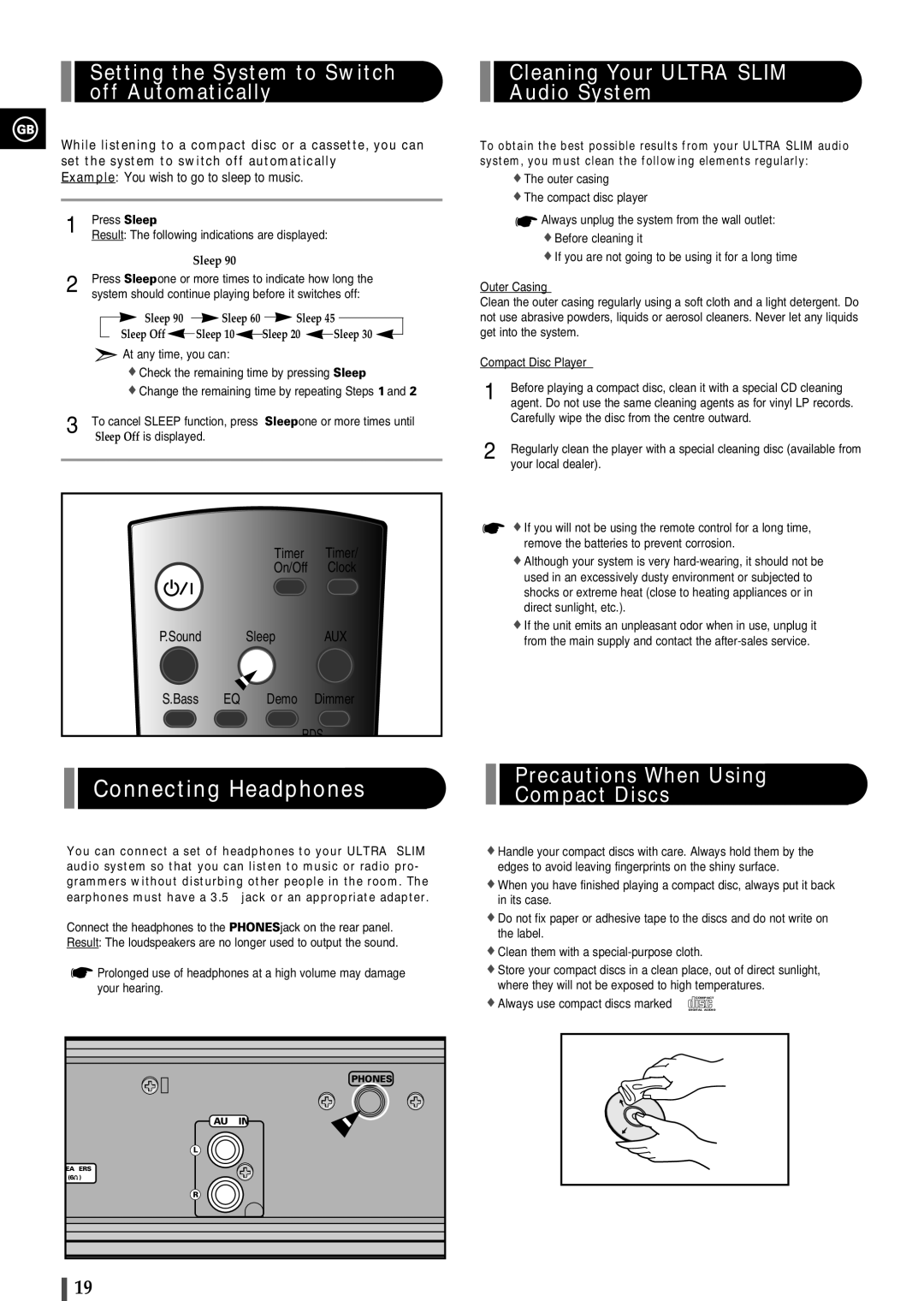 Samsung EV1SRH/ELS manual Connecting Headphones, Setting the System to Switch off Automatically 