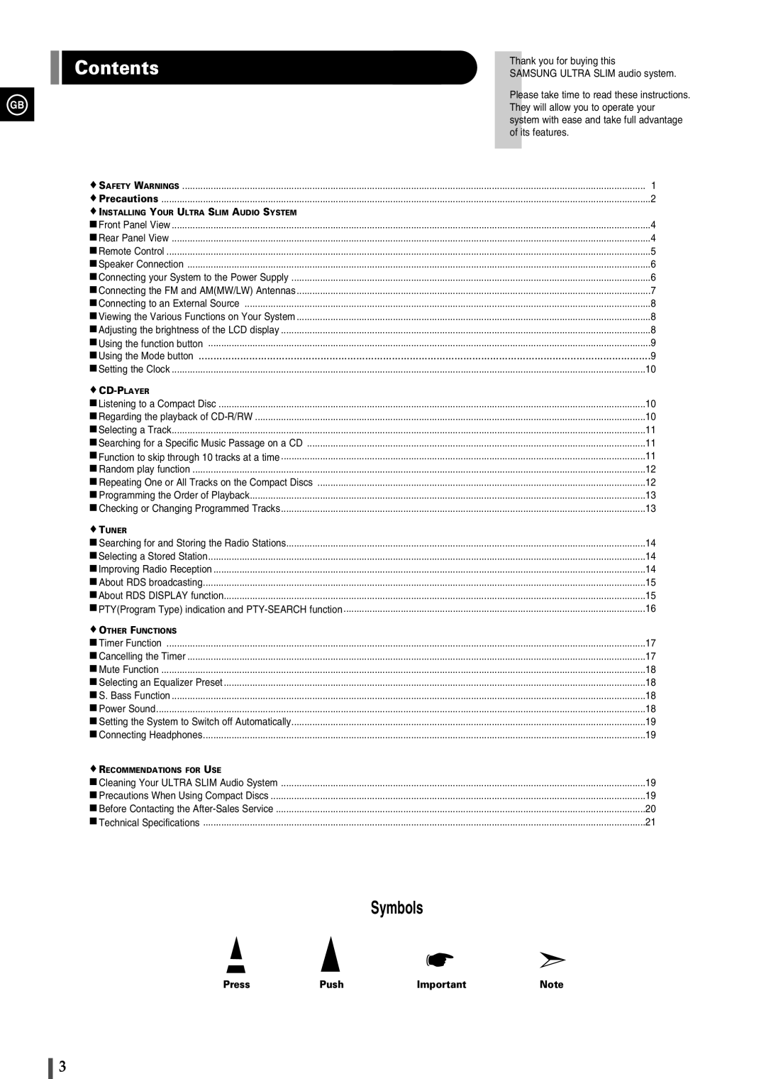 Samsung EV1SRH/ELS manual Contents 