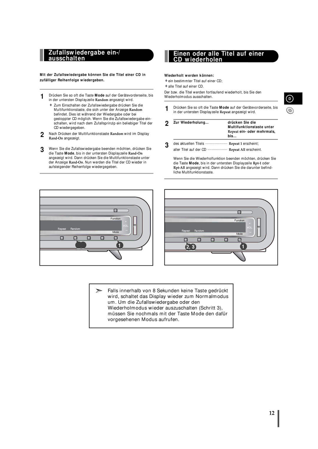 Samsung EV1SRH/ELS manual Wiederholt werden können 