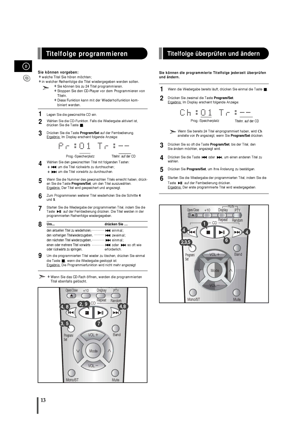 Samsung EV1SRH/ELS manual Titelfolge programmieren, Titelfolge überprüfen und ändern 