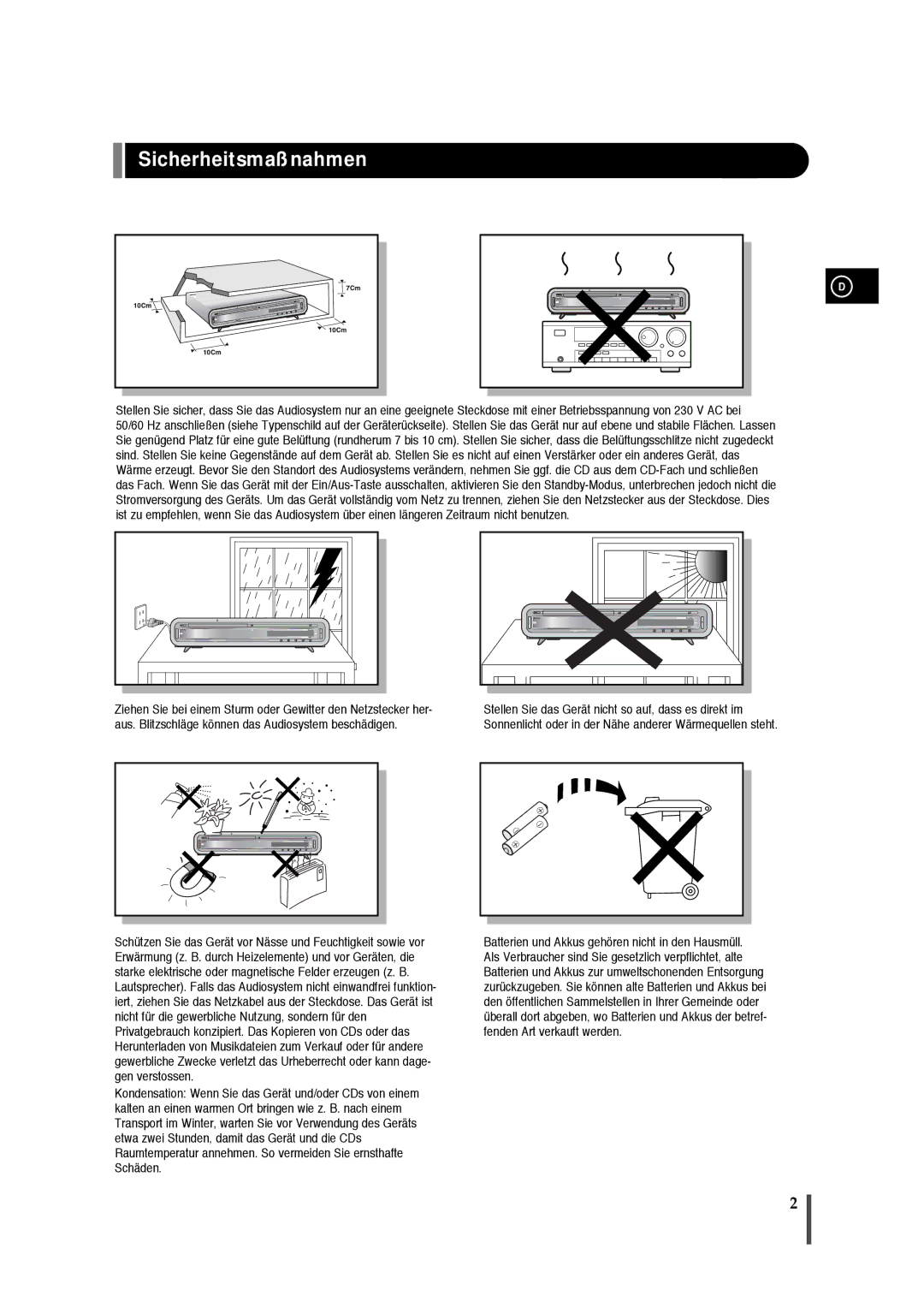 Samsung EV1SRH/ELS manual Sicherheitsmaßnahmen 