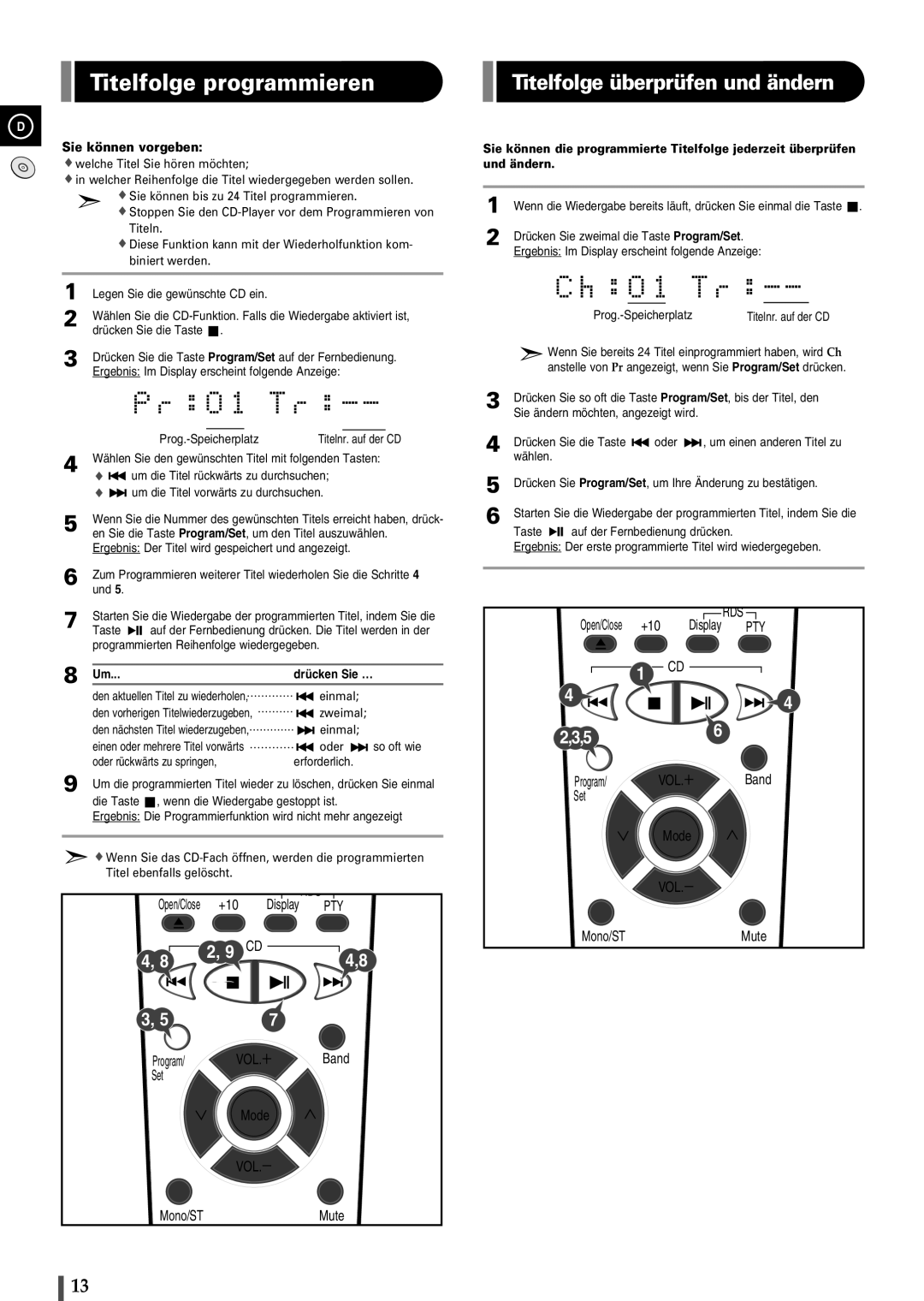 Samsung EV1SRH/ELS manual Titelfolge programmieren, Titelfolge überprüfen und ändern 