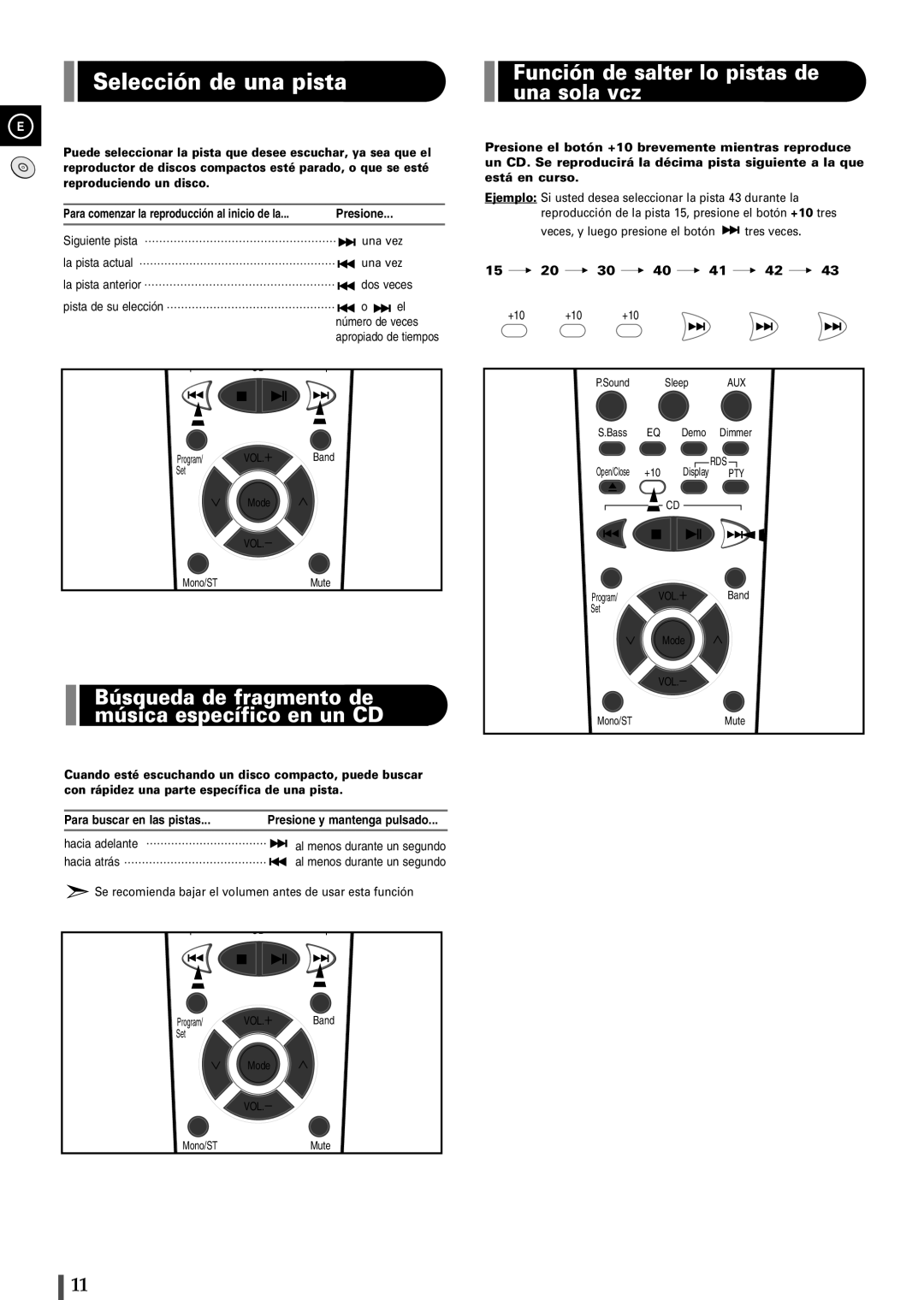 Samsung EV1SRH/ELS manual Selección de una pista, Búsqueda de fragmento de música específico en un CD 