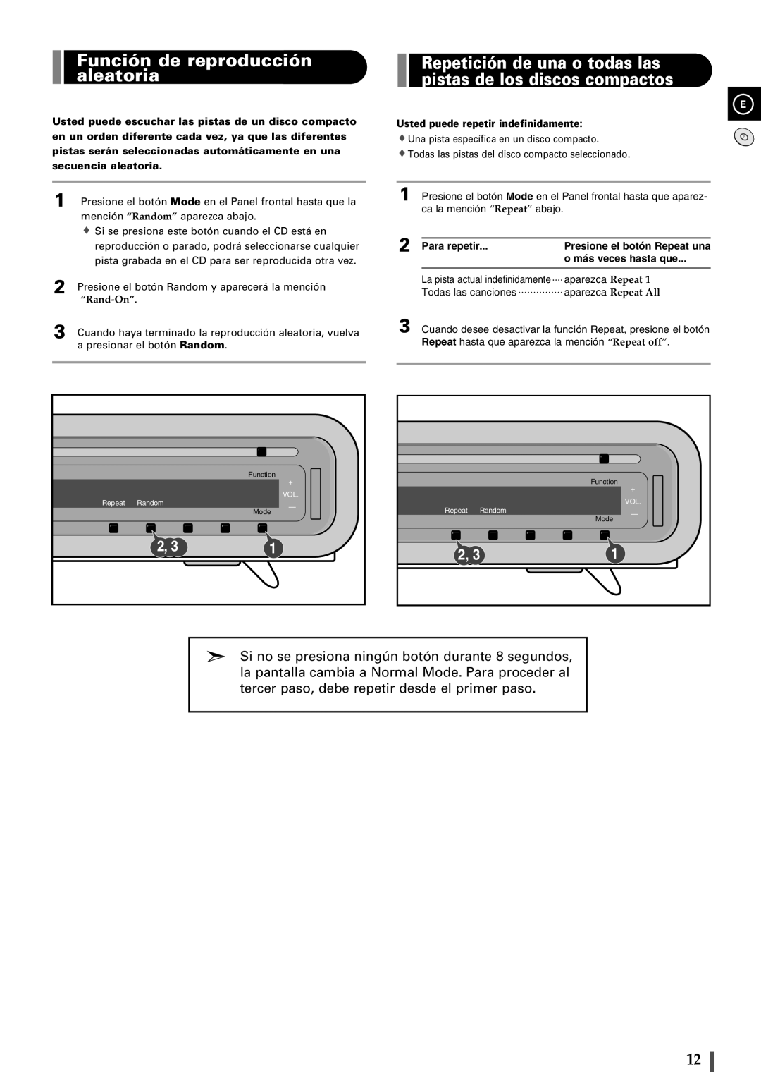 Samsung EV1SRH/ELS manual Función de reproducción aleatoria, Usted puede repetir indefinidamente 