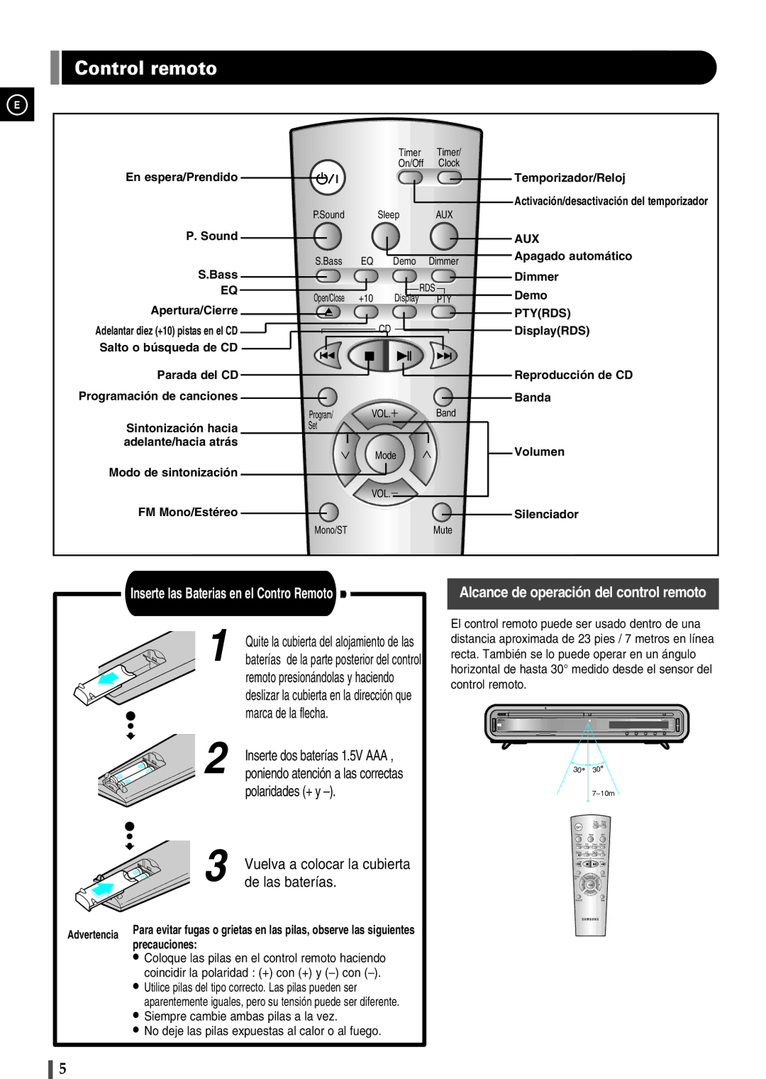 Samsung EV1SRH/ELS manual Control remoto 