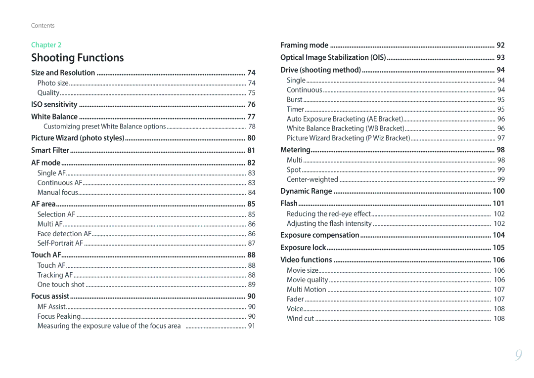 Samsung EVNX200ZBSBUS user manual 100, 101, 104, 105, 106 