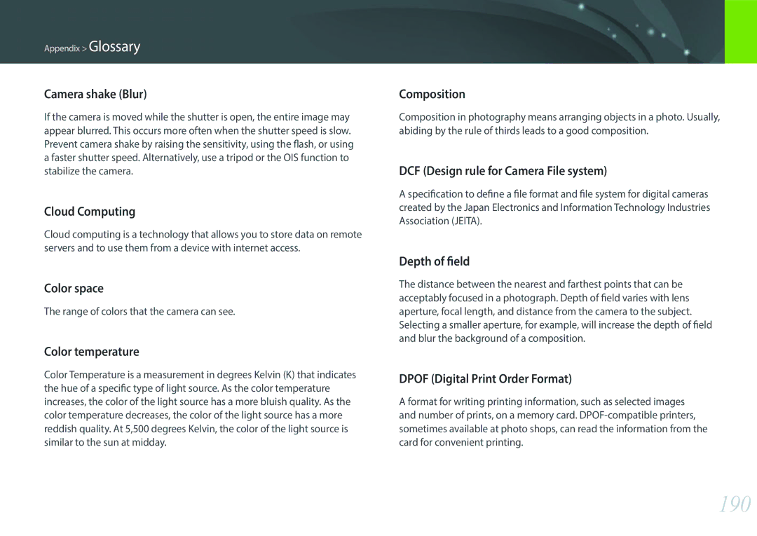 Samsung EVNX200ZBSBUS user manual 190 