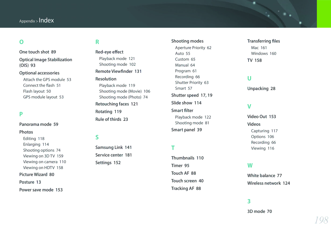 Samsung EVNX200ZBSBUS user manual 198, Playback mode Shooting mode, Mac Windows, Capturing Options Recording Viewing 