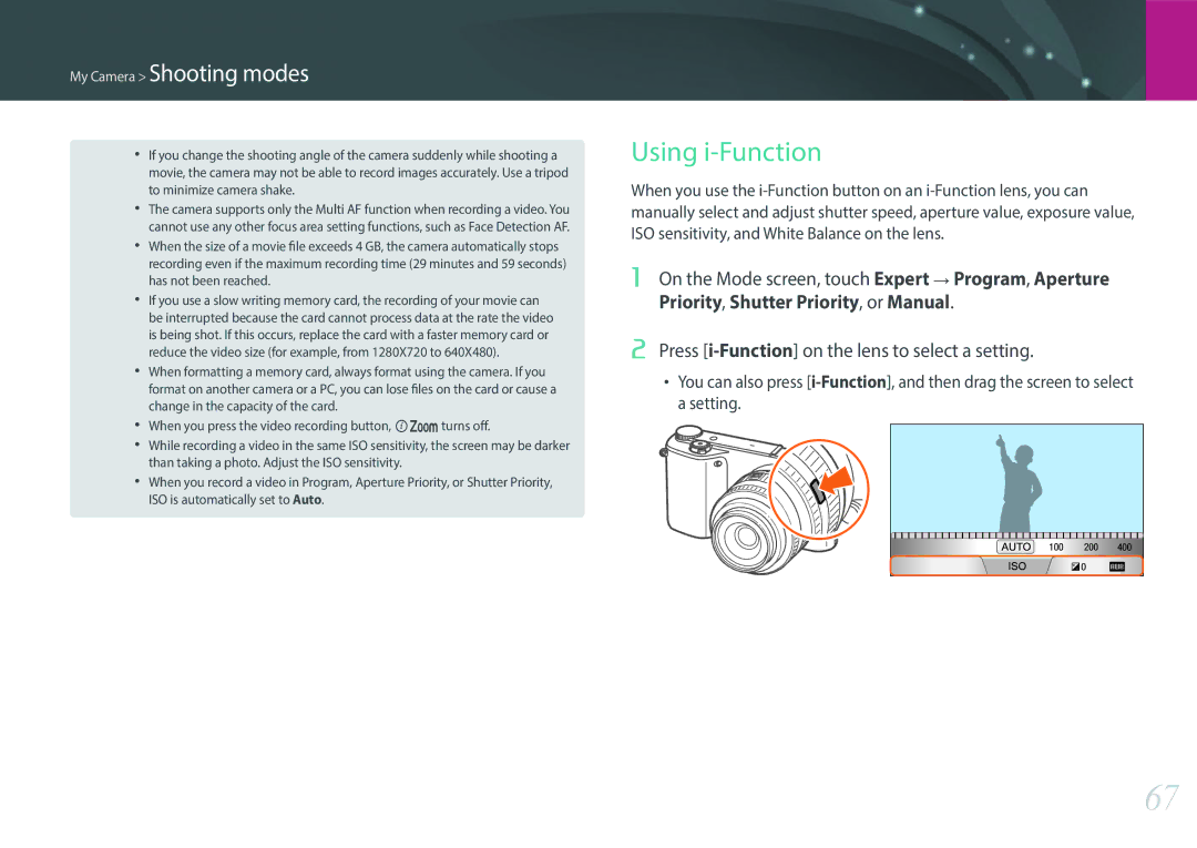 Samsung EVNX200ZBSBUS user manual Using i-Function 