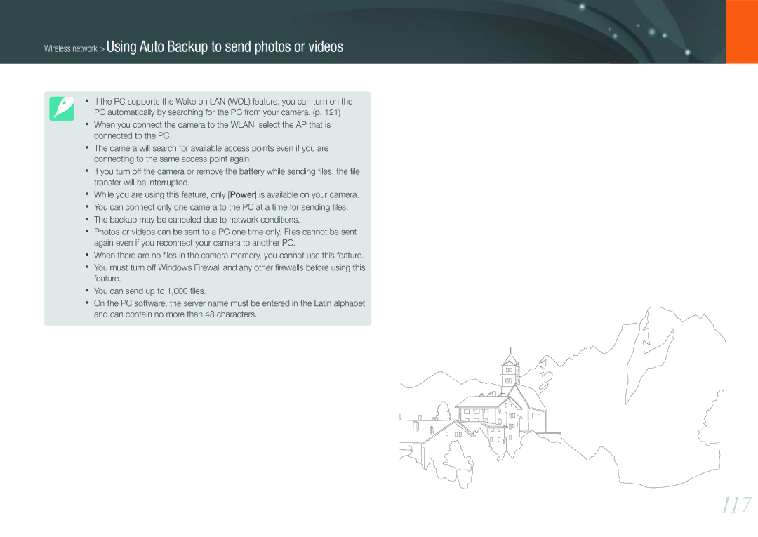 Samsung EVNX210ZBSBUS user manual 117, Wireless network Using Auto Backup to send photos or videos 