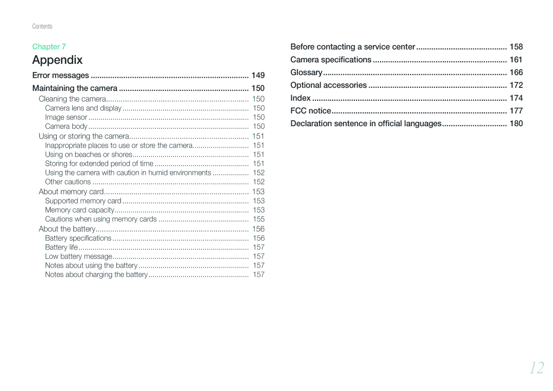 Samsung EVNX210ZBSBUS user manual 150, 151, 153, 156 