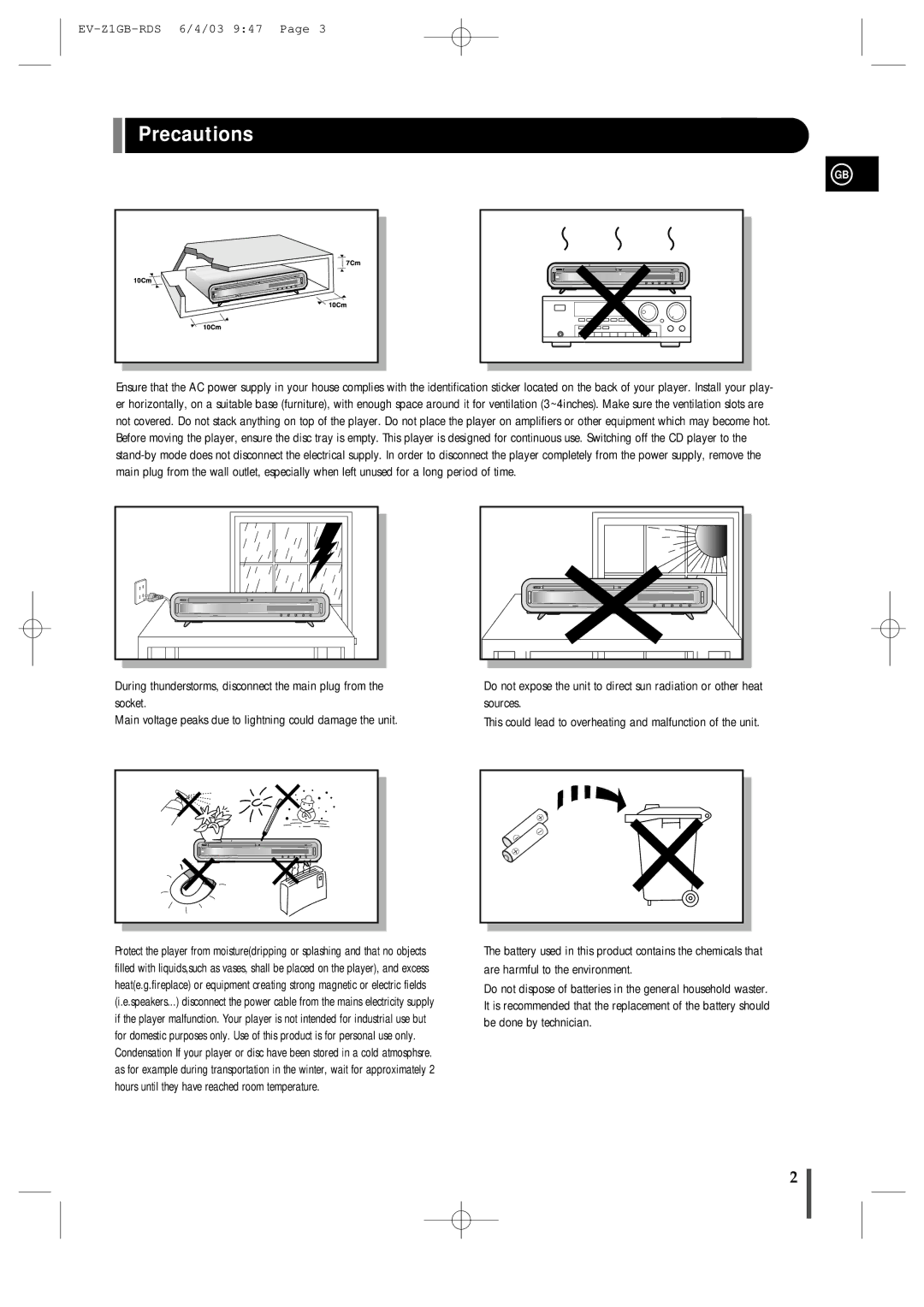 Samsung EVZ1RH/ELS manual Precautions 