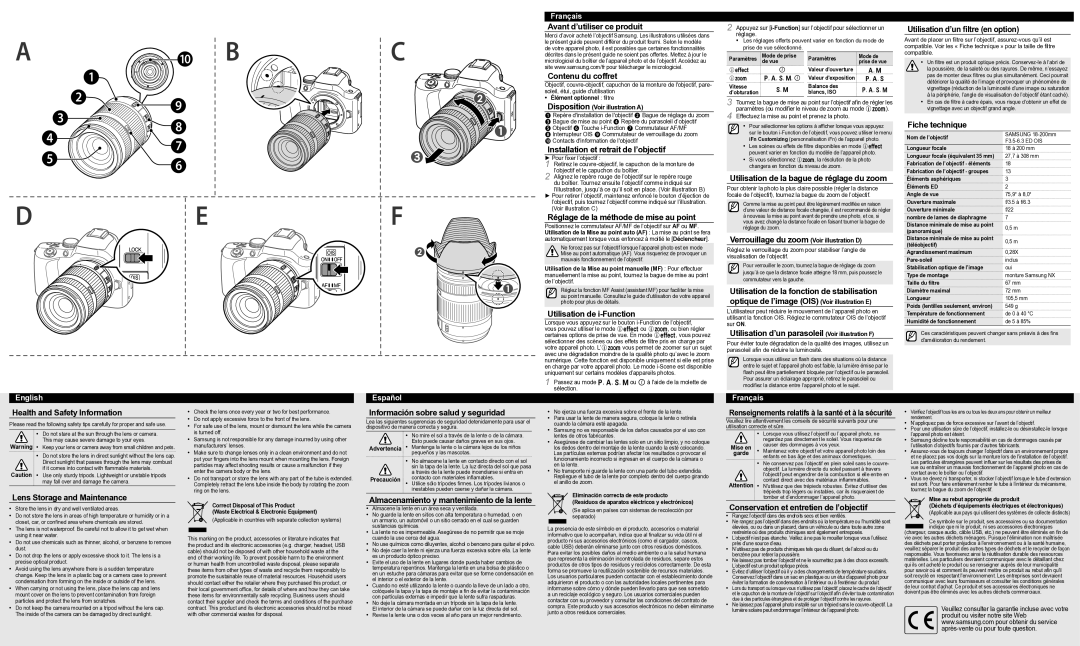 Samsung EX-L18200MB manual Avant d’utiliser ce produit, Contenu du coffret, Installation et retrait de l’objectif 