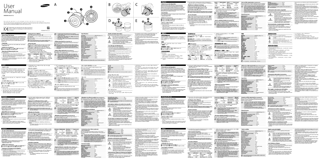 Samsung EX-S45ANB manual Samsung 45mm F1.8, Antes de usar este dispositivo, Desembalaje, Colocar y retirar la lente 