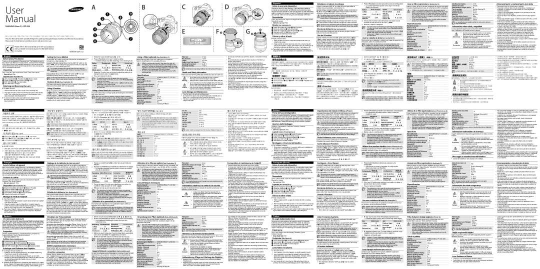 Samsung EX-T85NB manual Antes de usar este dispositivo Desembalaje, Colocar y retirar la lente, Uso de i-Function 