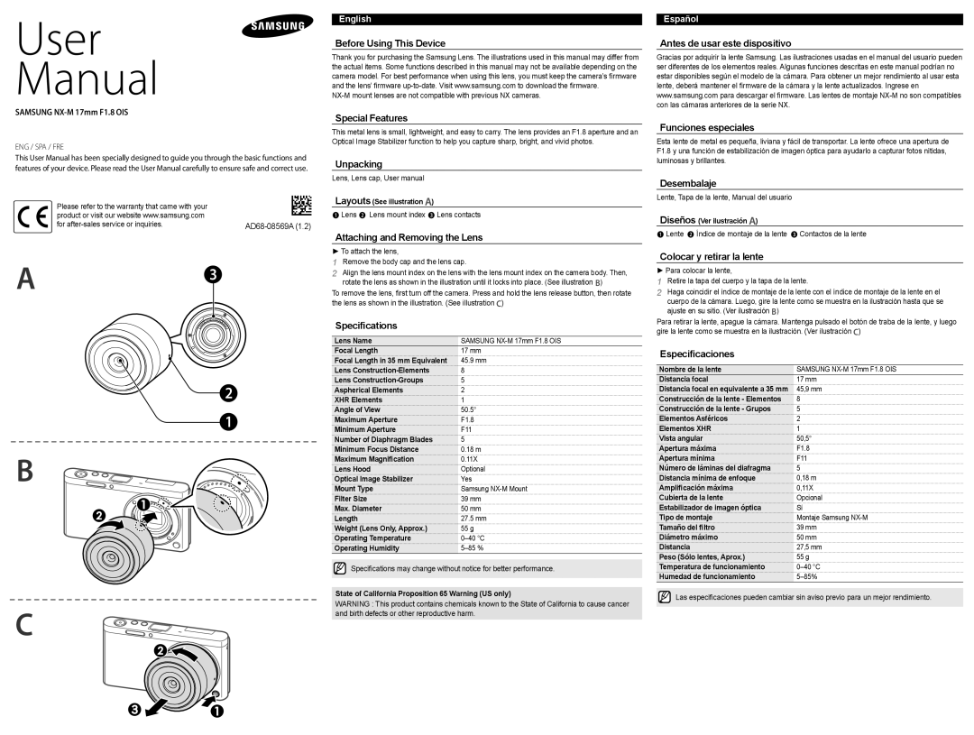 Samsung EX-YN17ZZZASEP manual Before Using This Device, Special Features, Unpacking, Attaching and Removing the Lens 