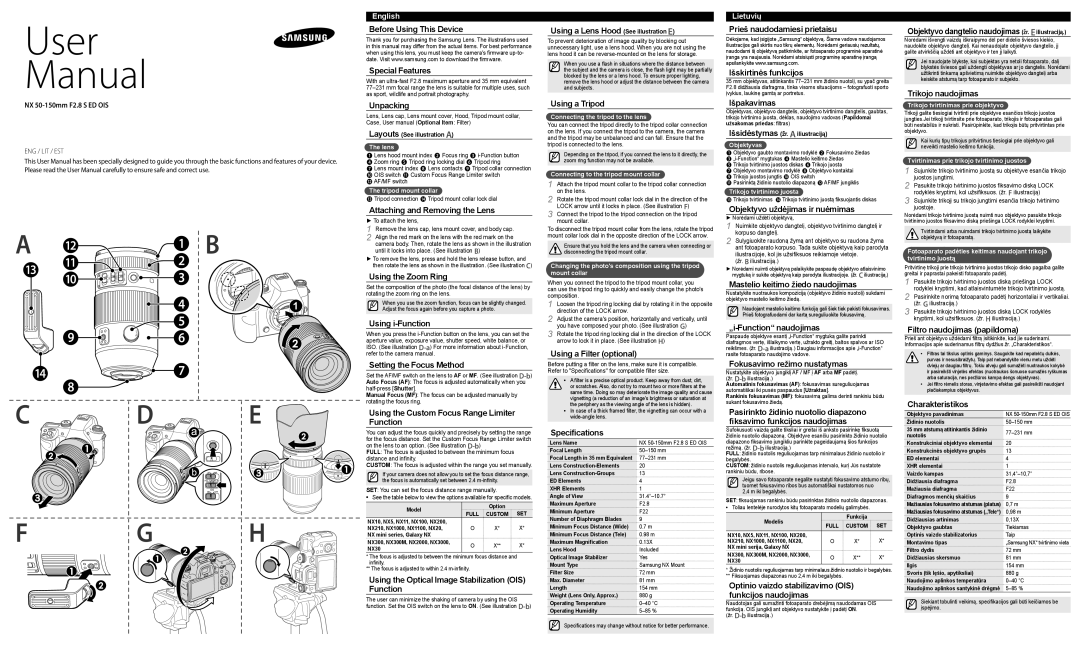 Samsung EX-ZS50150ABEP manual Before Using This Device Special Features, Unpacking, Attaching and Removing the Lens 