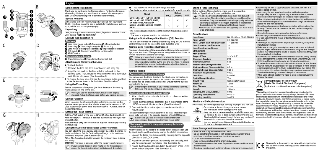 Samsung EX-ZS50150ABEP manual Before Using This Device Special Features, Unpacking, Attaching and Removing the Lens 