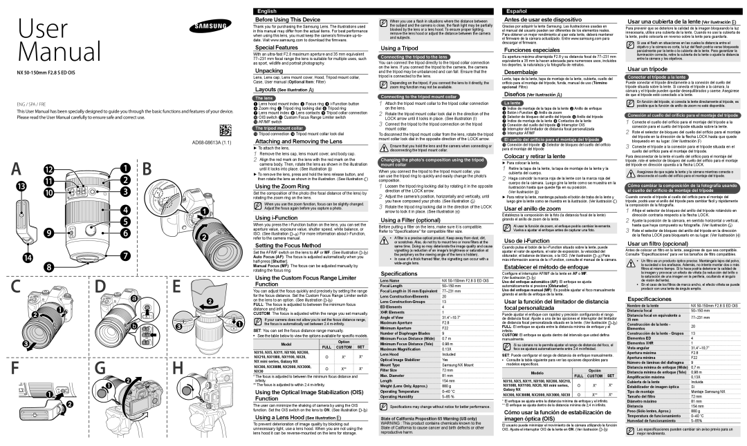 Samsung EX-ZS50150ABEP manual Before Using This Device Special Features, Unpacking, Attaching and Removing the Lens 