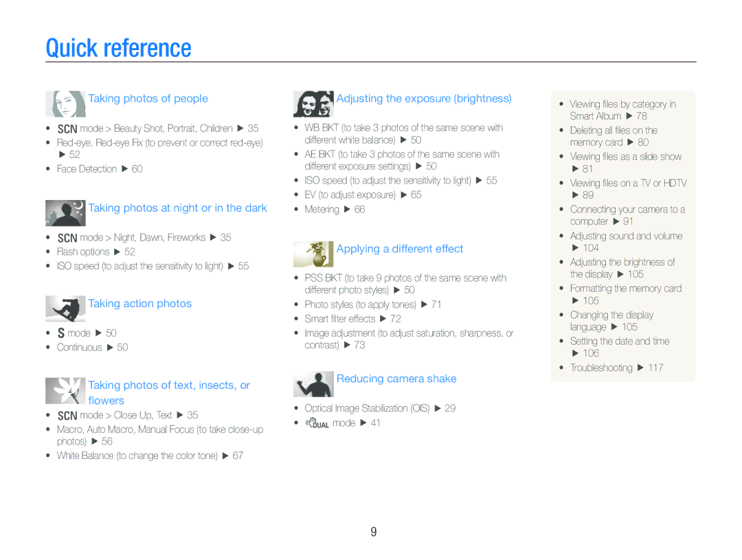 Samsung EX1 user manual Quick reference, Taking photos of people 