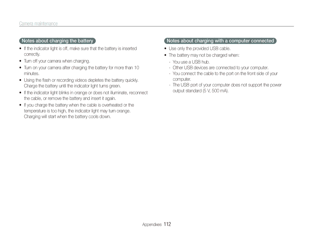 Samsung EX1 user manual Camera maintenance 