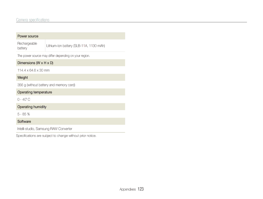 Samsung EX1 user manual Power source may differ depending on your region 